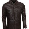 Chocolate Brown Mens Buttoned Leather Jacket