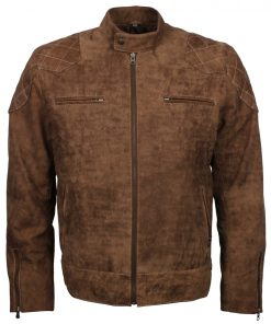 Distressed Leather Biker Brown Jacket for Men