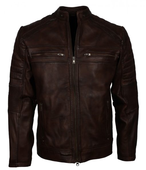 Cafe Racer Dark Brown Biker Leather Jacket