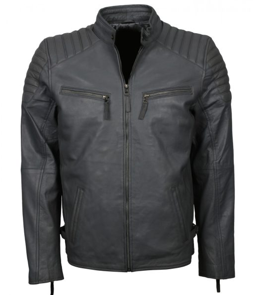 Mens Grey Fashion Leather Jacket Biker Sale Fashion