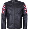 UK Flag Man's Black Faux Leather Jacket