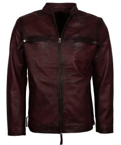 Vintage Mens Maroon Biker Leather Jacket