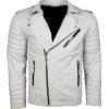 Boda White Mens Biker Leather Jacket