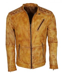 Yellow Waxed Vintage Man's Leather Jacket