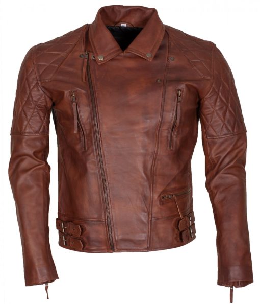 Classic Diamond Mens Brown Leather Jacket