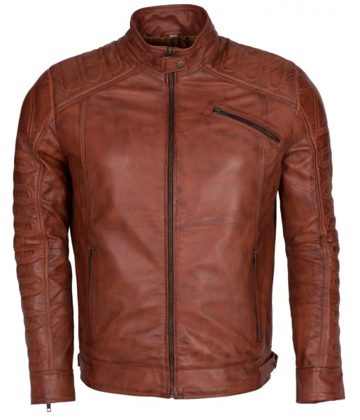 Padded Men Brown Real Leather Jacket