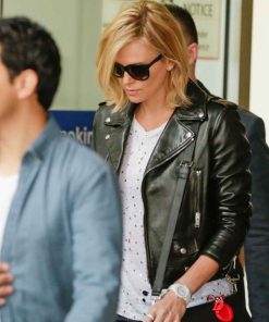 charlize theron leather jacket black