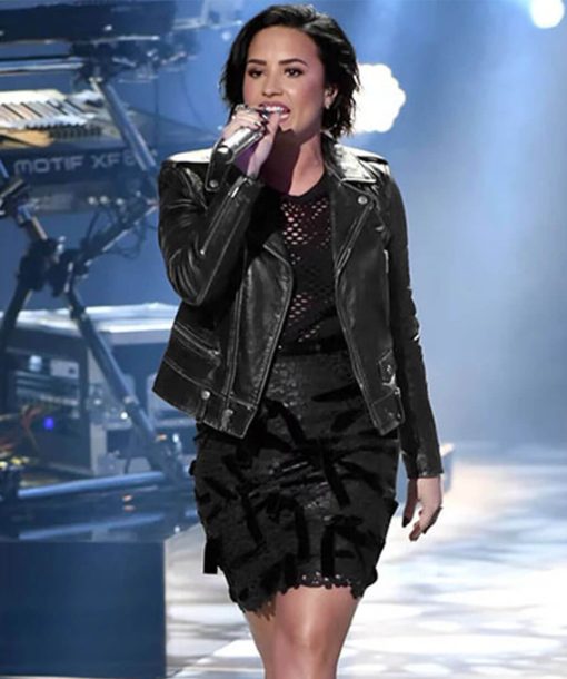 Demi Lovato Black Biker Leather Jacket