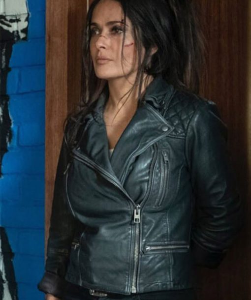 Hitman's Wife's Bodyguard Salma Hayek Black Leather Jacket