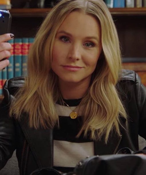 Kristen Bell Black Biker Leather Jacket