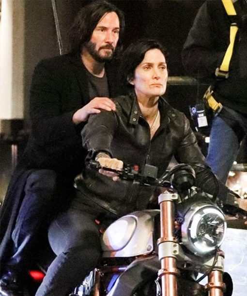 The Matrix Resurrections Carrie Anne Moss Black Leather Jacket