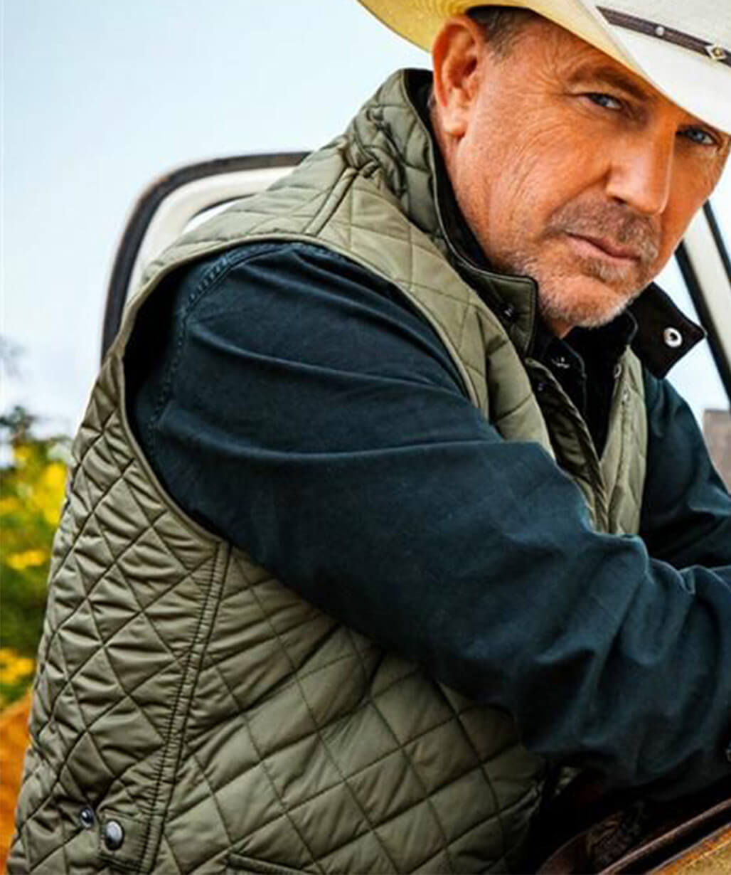 Yellowstone John Dutton Kevin Costner Green Quilted Vest