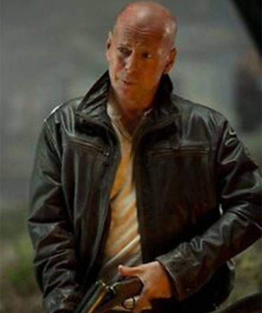 Bruce Willis Black Leather Jacket