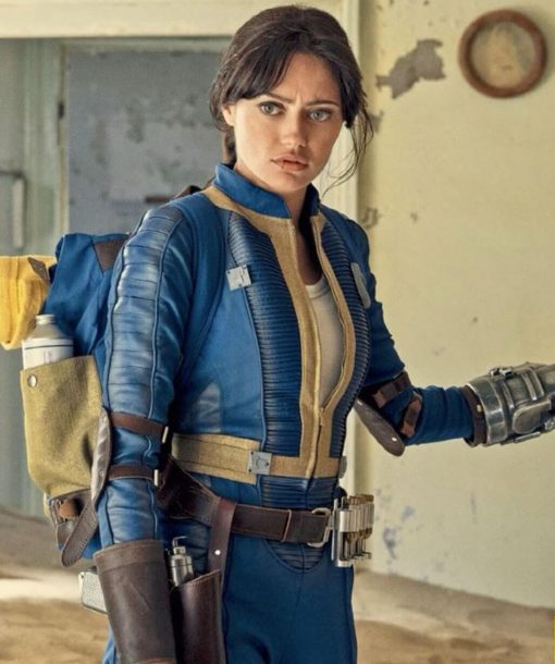 Ella Purnell Fallout 2024 Lucy Blue Leather Jacket