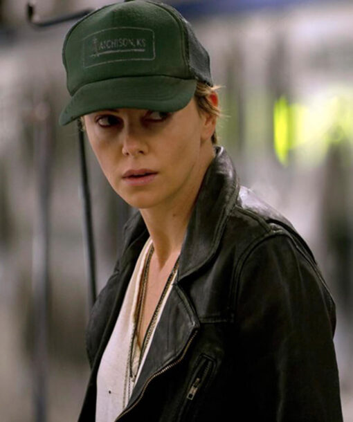 Charlize Theron Black Distressed Jacket