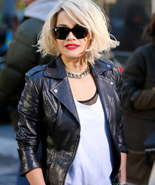 Rita Ora Black Biker Leather Jacket