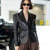 Lily Collins Leather Blazer