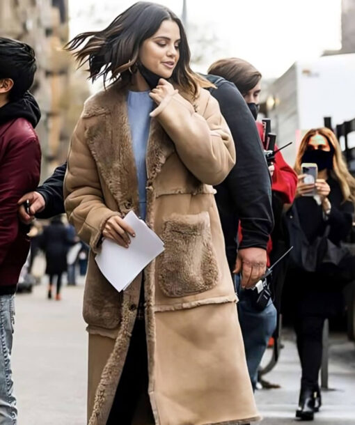 Selena Gomez Leather Coat